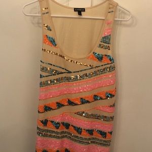 Sequin Tank Top with Hot Pink Sheer Cardigan